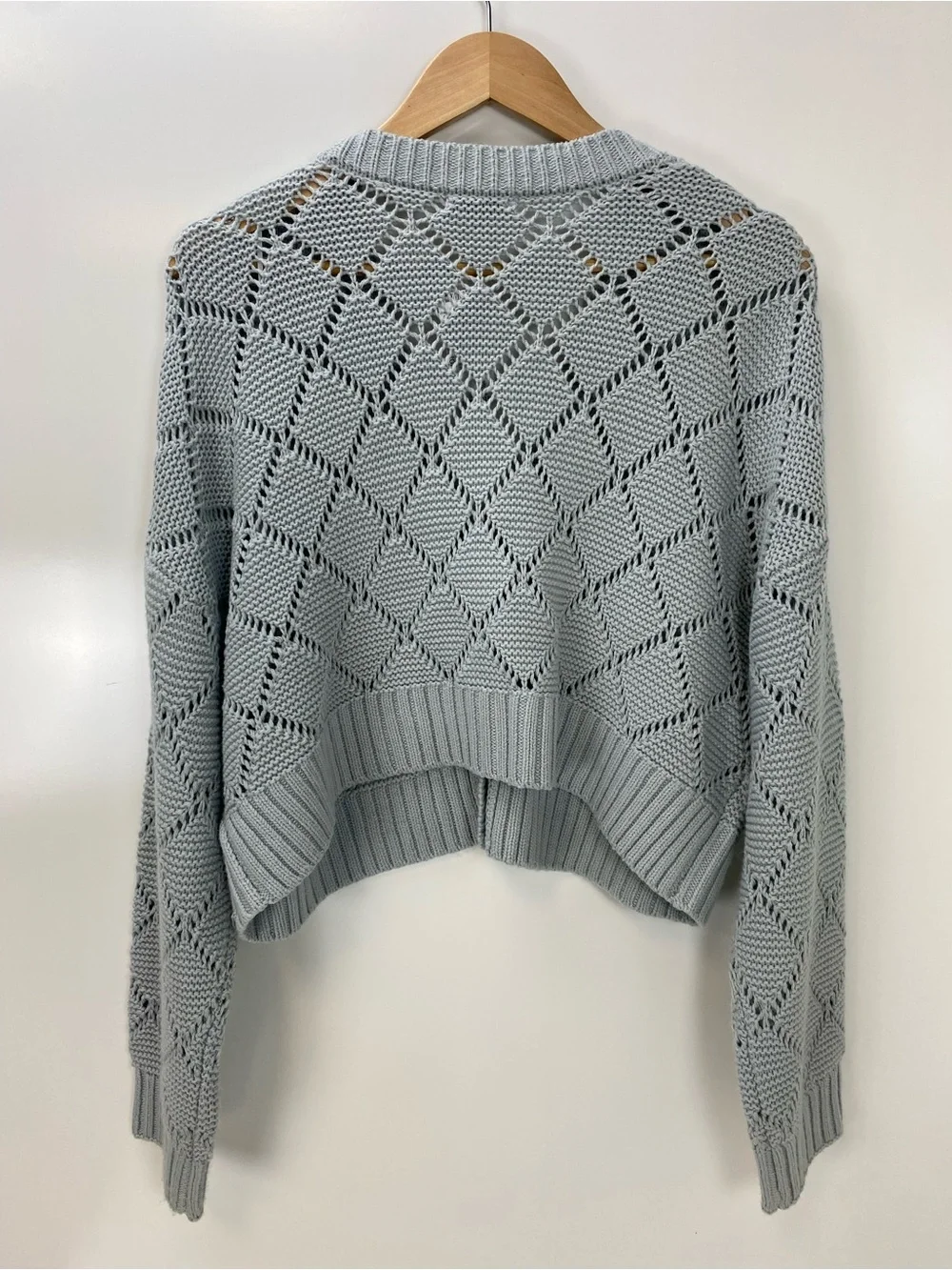525 America Open-Knit Cropped Cardigan in Light Gray